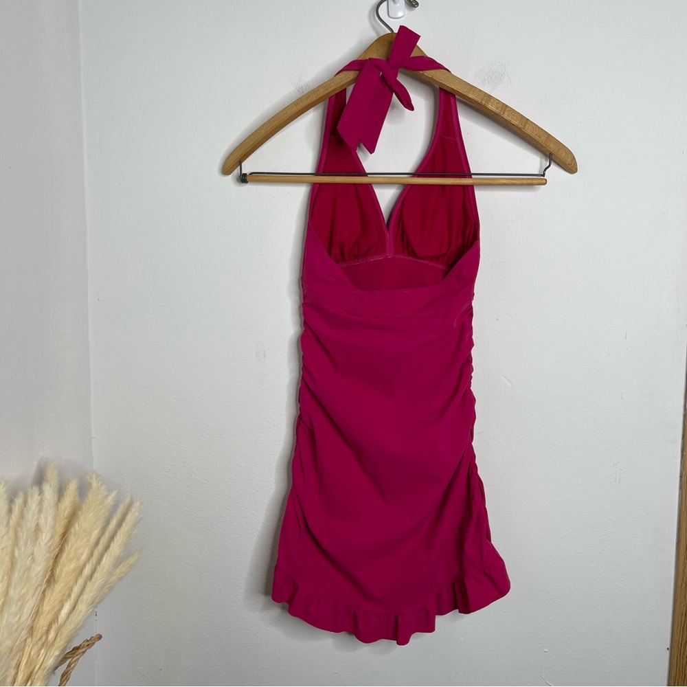 SPANX Love Your Assets Ruffle Halter Swim Dress in Sunset Pink Size S NWT Barbie - Picture 5 of 16